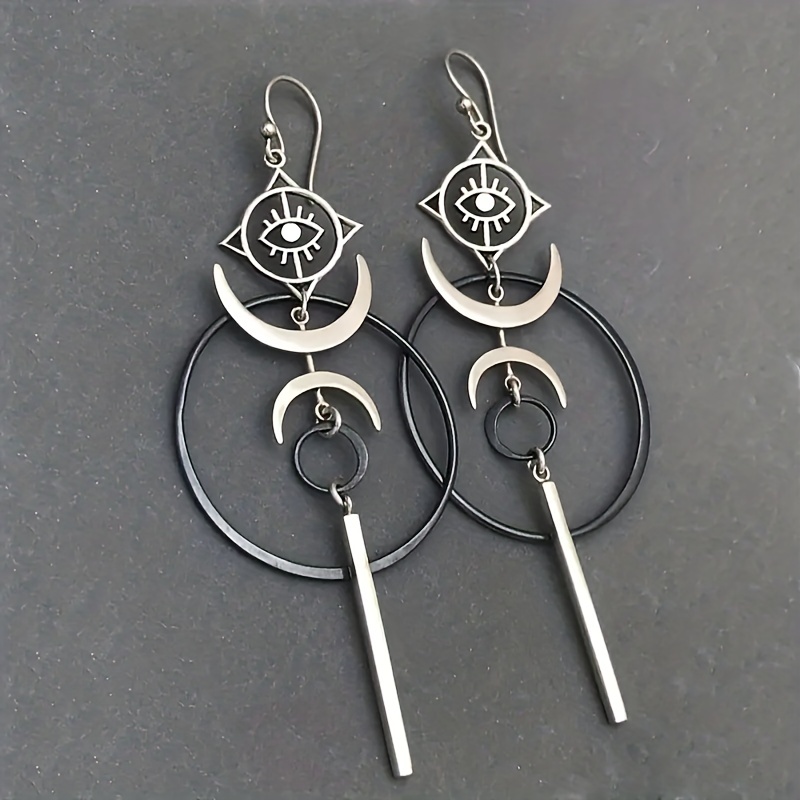 Men's Punk Crescent Drop Earrings Evil Eyes